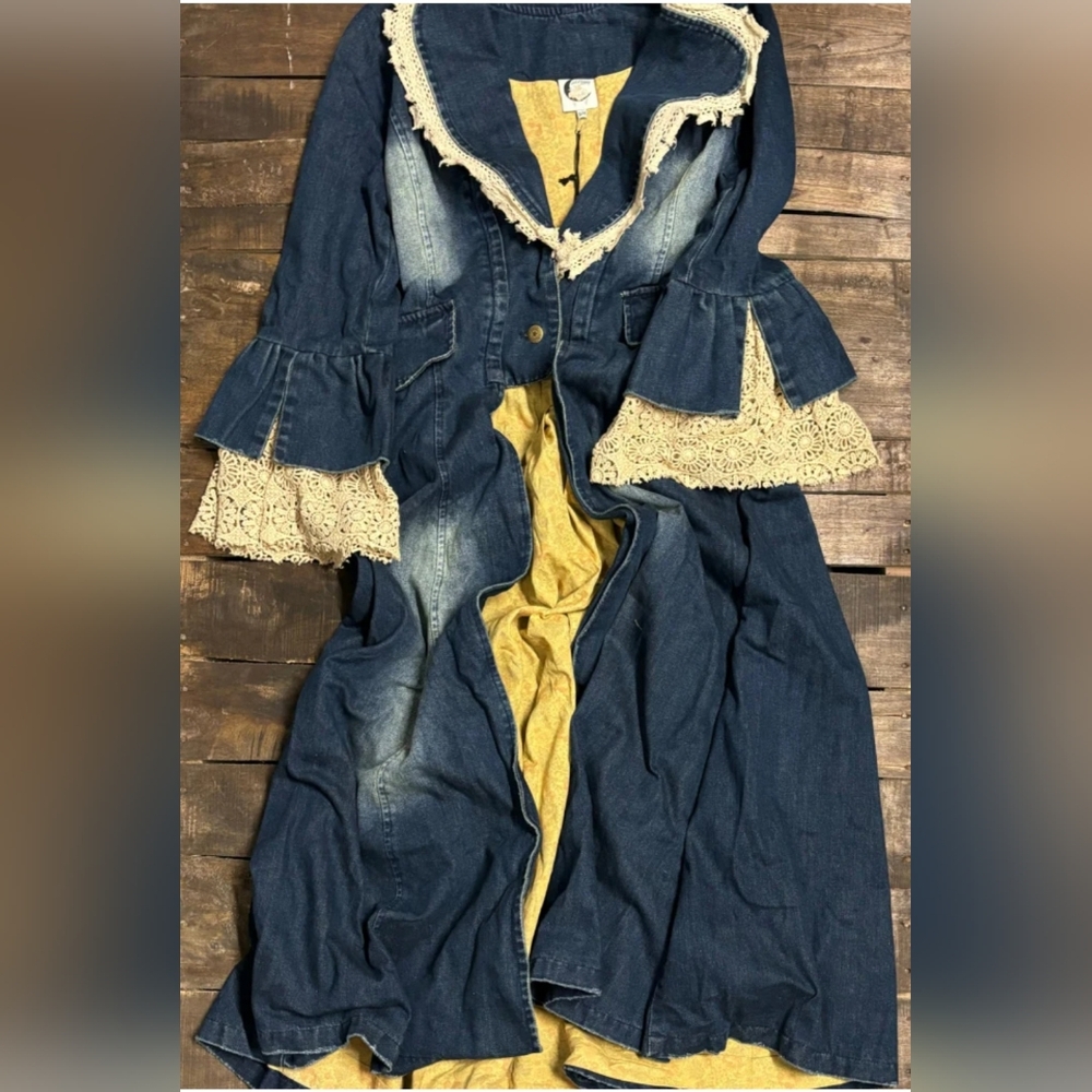 Denim Jacket with Lace Trim